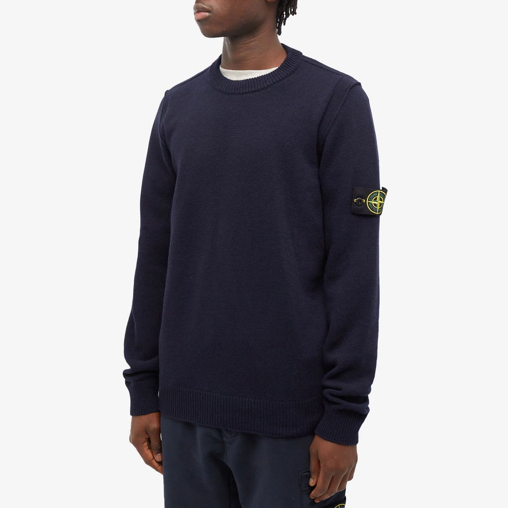 Stone Island Men's Reverse Seam Lambswool Crew Knit Navy Blue
